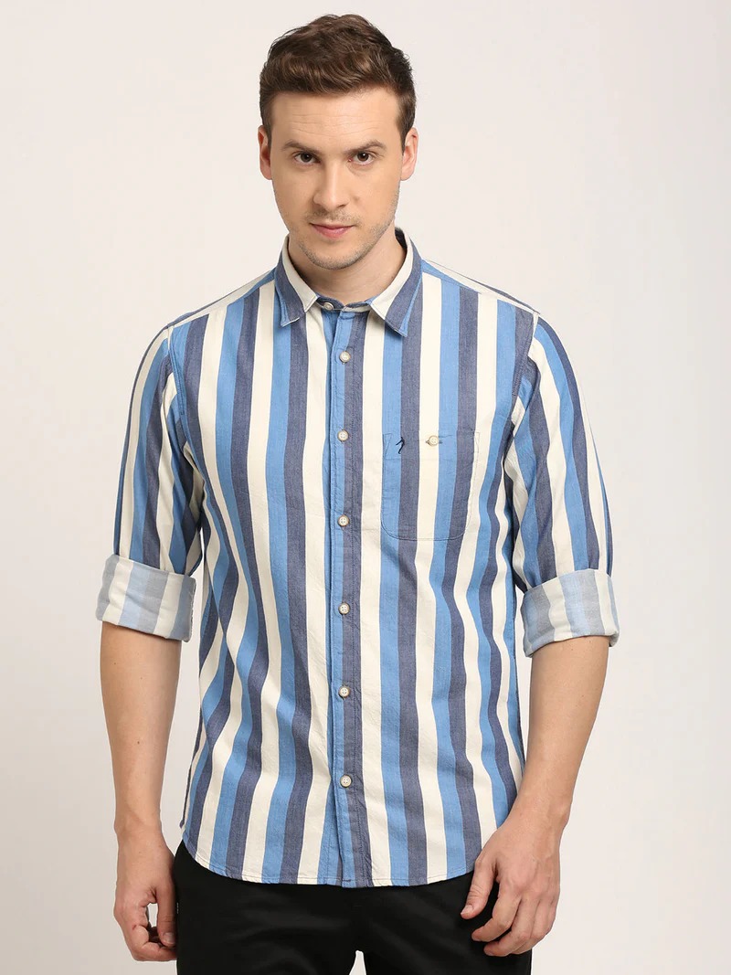 Indian Terrain Men's Slim Fit Full Sleeve Striped Multicolor Shirt